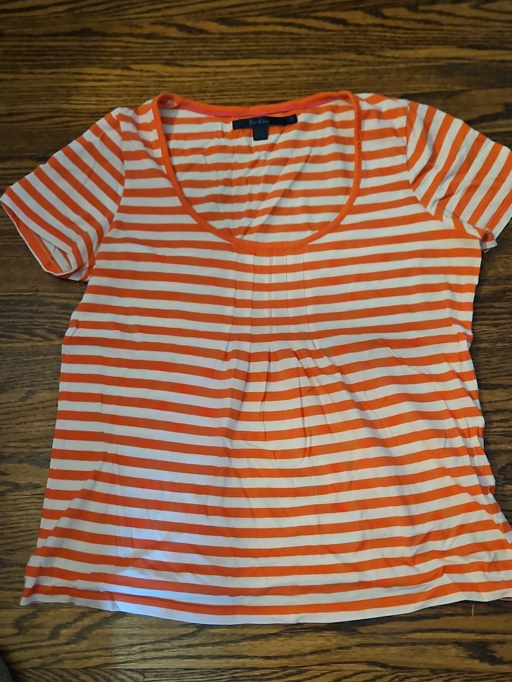 Boden Orange & White Striped Scoop Neck Tee
